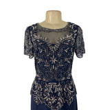 Vintage Pisarro Nights Navy Beaded Embellished Gown Short Sleeve Dress Sz 6