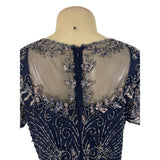 Vintage Pisarro Nights Navy Beaded Embellished Gown Short Sleeve Dress Sz 6