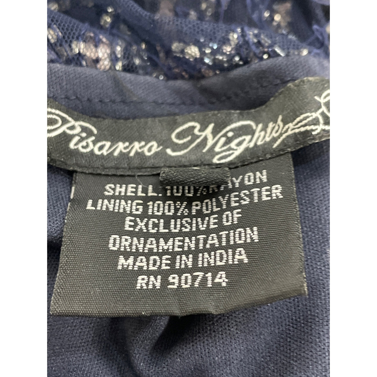 Vintage Pisarro Nights Navy Beaded Embellished Gown Short Sleeve Dress Sz 6
