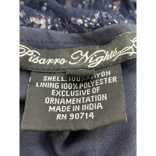 Vintage Pisarro Nights Navy Beaded Embellished Gown Short Sleeve Dress Sz 6