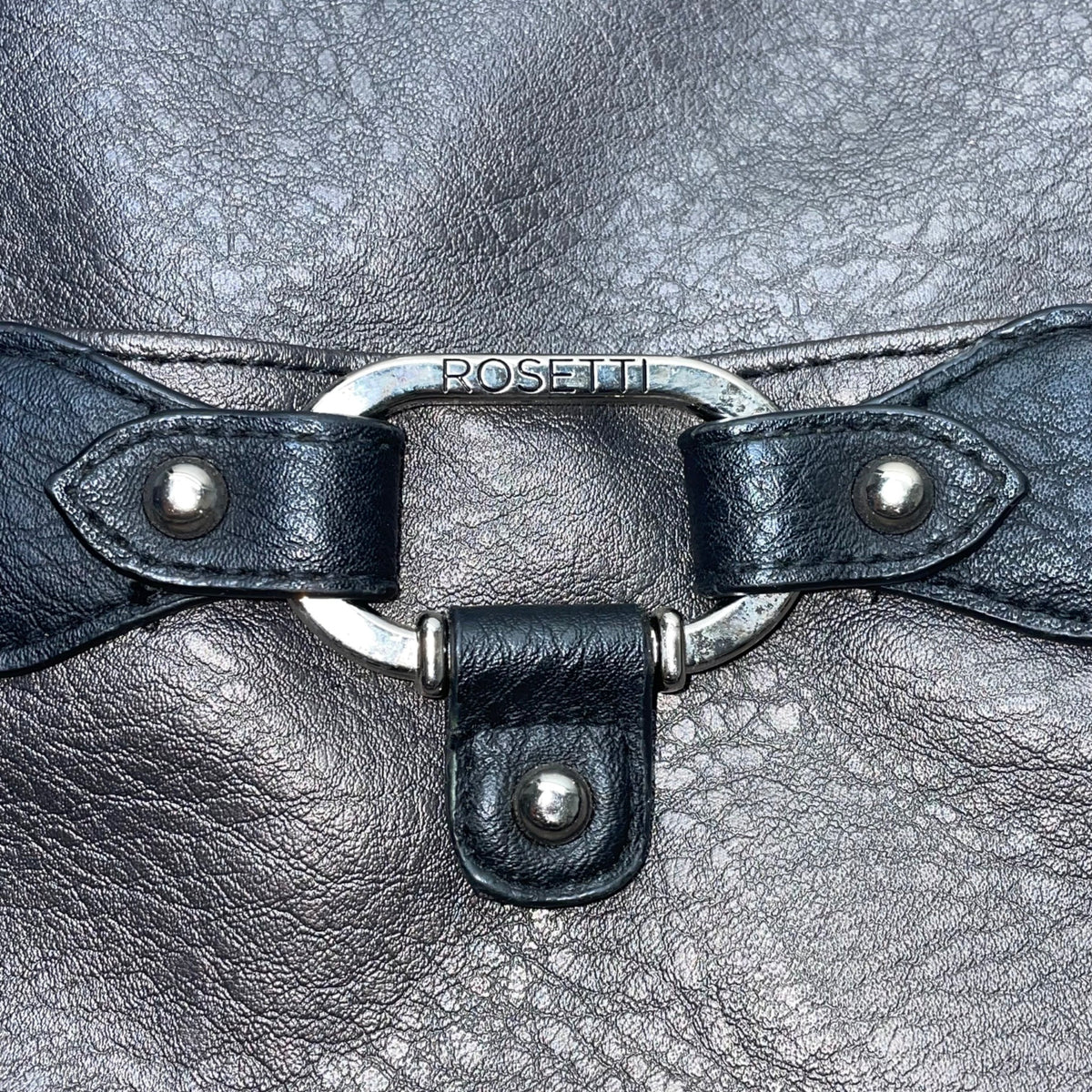 Rosetti Womens Black/Gray Faux Leather Twist Strap & Buckle Accent Shoulder Bag