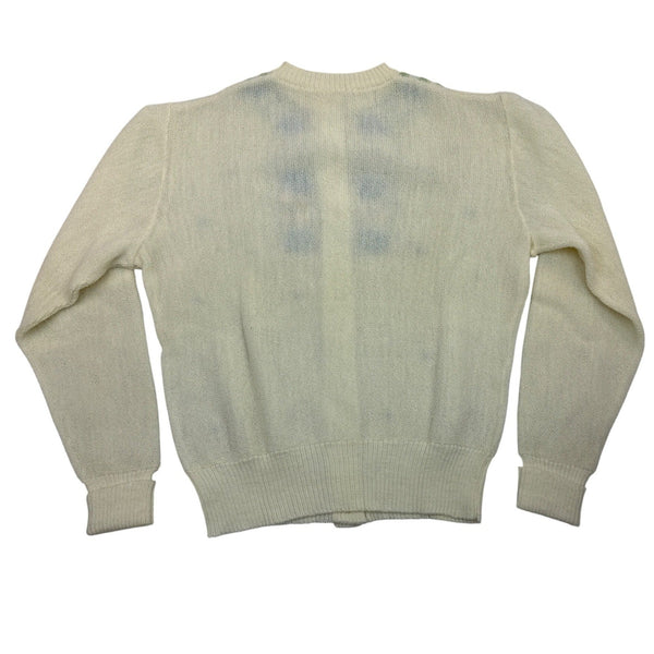 Vintage Kofler Womens Button-Up Cardigan With Floral Embroidery Cream