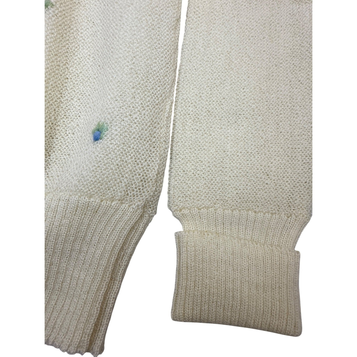 Vintage Kofler Womens Button-Up Cardigan With Floral Embroidery Cream