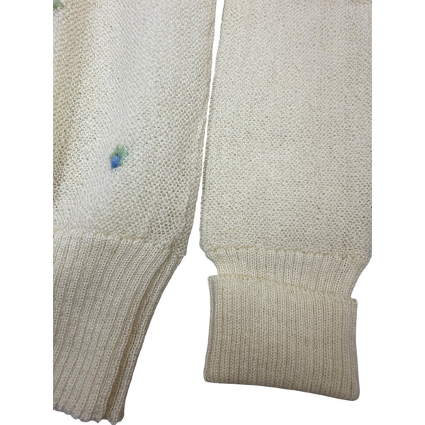 Vintage Kofler Womens Button-Up Cardigan With Floral Embroidery Cream