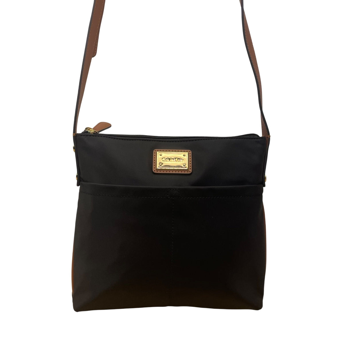 Calvin Klein Women’s Black Nylon Gold Logo Plate Adjustable Strap Crossbody Bag