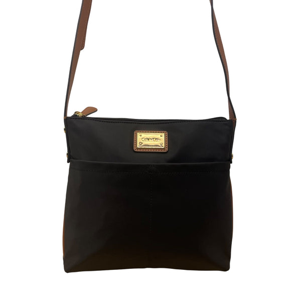 Calvin Klein Women’s Black Nylon Gold Logo Plate Adjustable Strap Crossbody Bag