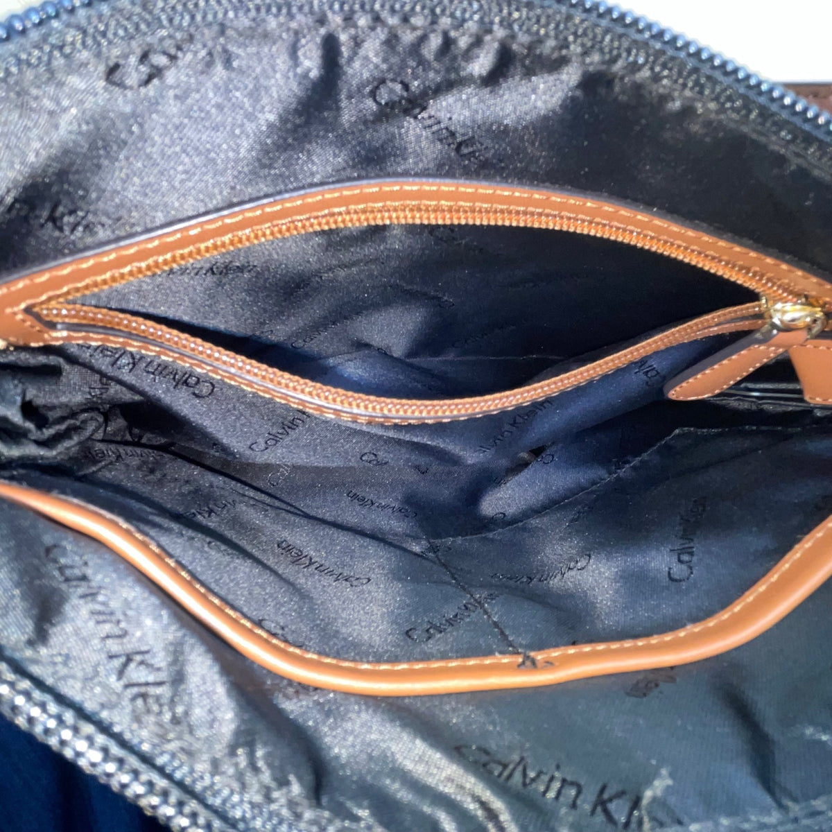 Calvin Klein Women’s Black Nylon Gold Logo Plate Adjustable Strap Crossbody Bag