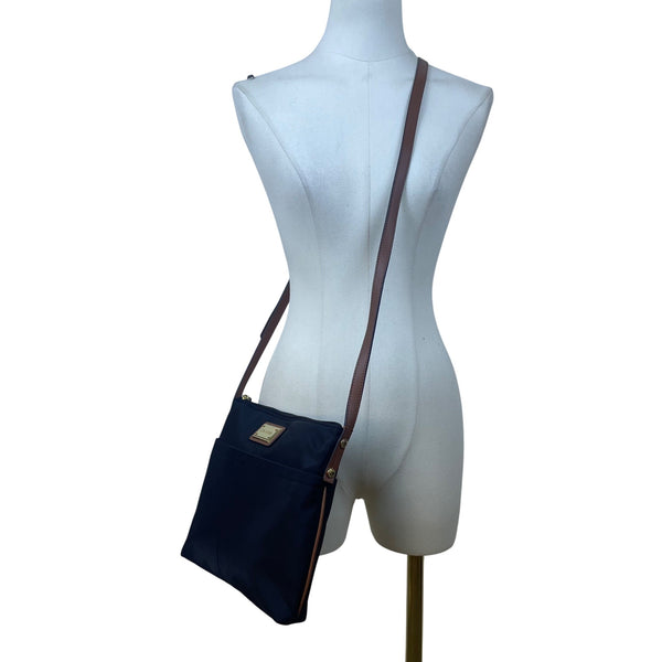 Calvin Klein Women’s Black Nylon Gold Logo Plate Adjustable Strap Crossbody Bag