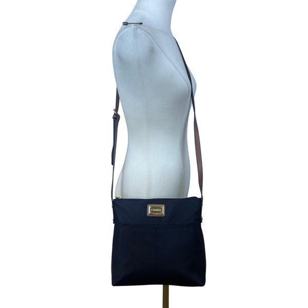 Calvin Klein Women’s Black Nylon Gold Logo Plate Adjustable Strap Crossbody Bag