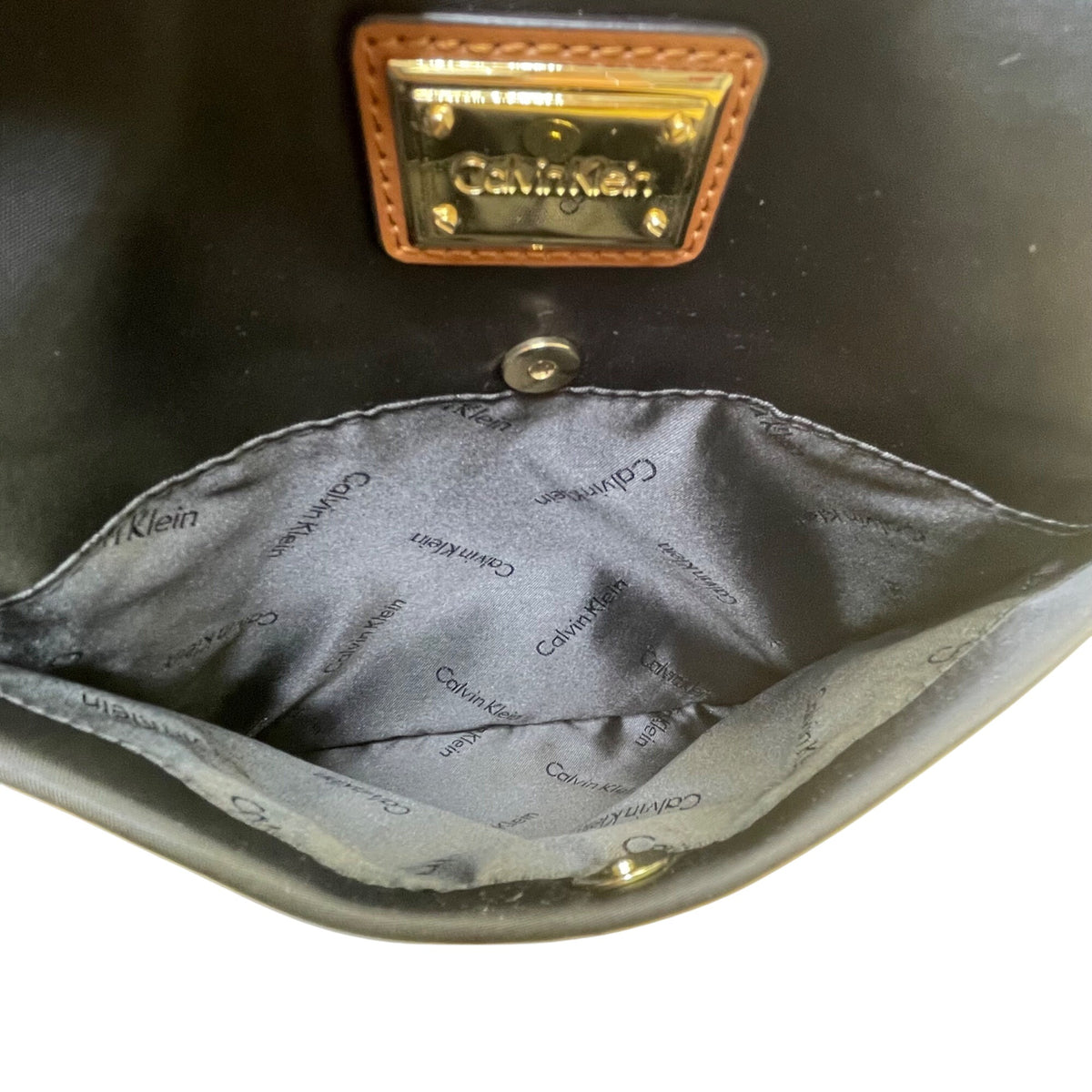 Calvin Klein Women’s Black Nylon Gold Logo Plate Adjustable Strap Crossbody Bag