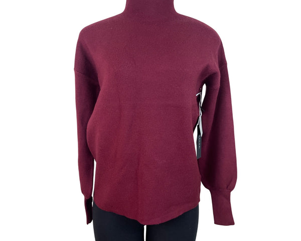 Tahari Womens Magenta Mock Neck Sweater With Rhinestone Button Cuffs Sz S - New
