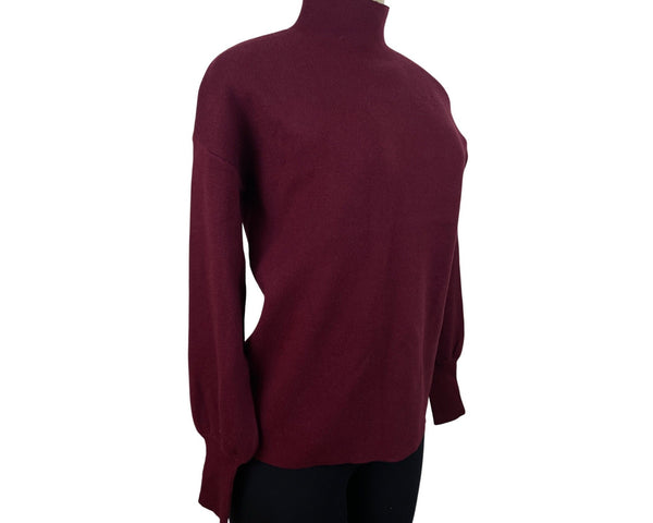 Tahari Womens Magenta Mock Neck Sweater With Rhinestone Button Cuffs Sz S - New