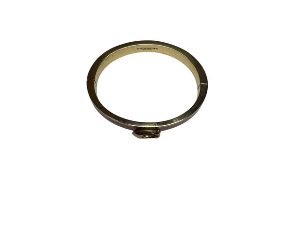 Coach Womens Gold Burgundy Enamel C Logo Hinged Bangle Bracelet Size M/L