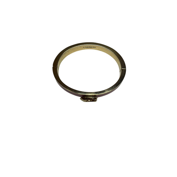Coach Womens Gold Burgundy Enamel C Logo Hinged Bangle Bracelet Size M/L