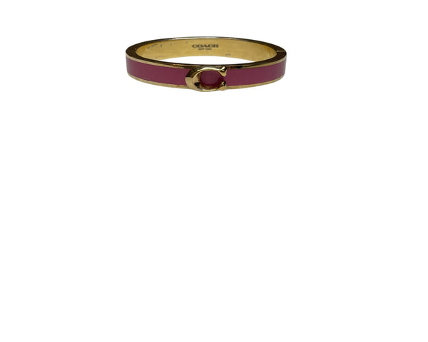 Coach Womens Gold Burgundy Enamel C Logo Hinged Bangle Bracelet Size M/L