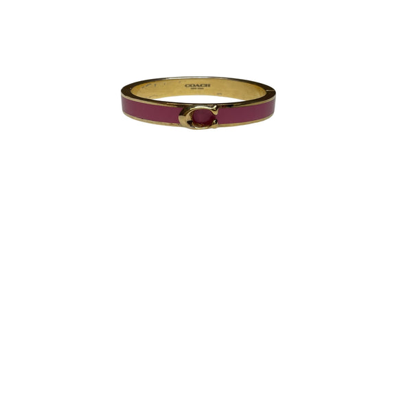 Coach Womens Gold Burgundy Enamel C Logo Hinged Bangle Bracelet Size M/L