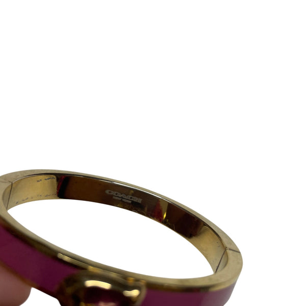 Coach Womens Gold Burgundy Enamel C Logo Hinged Bangle Bracelet Size M/L