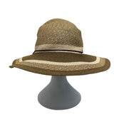 Wallaroo Sun Hat Beige/Brown Striped Wide Brim Paper Braid Adjustable Size