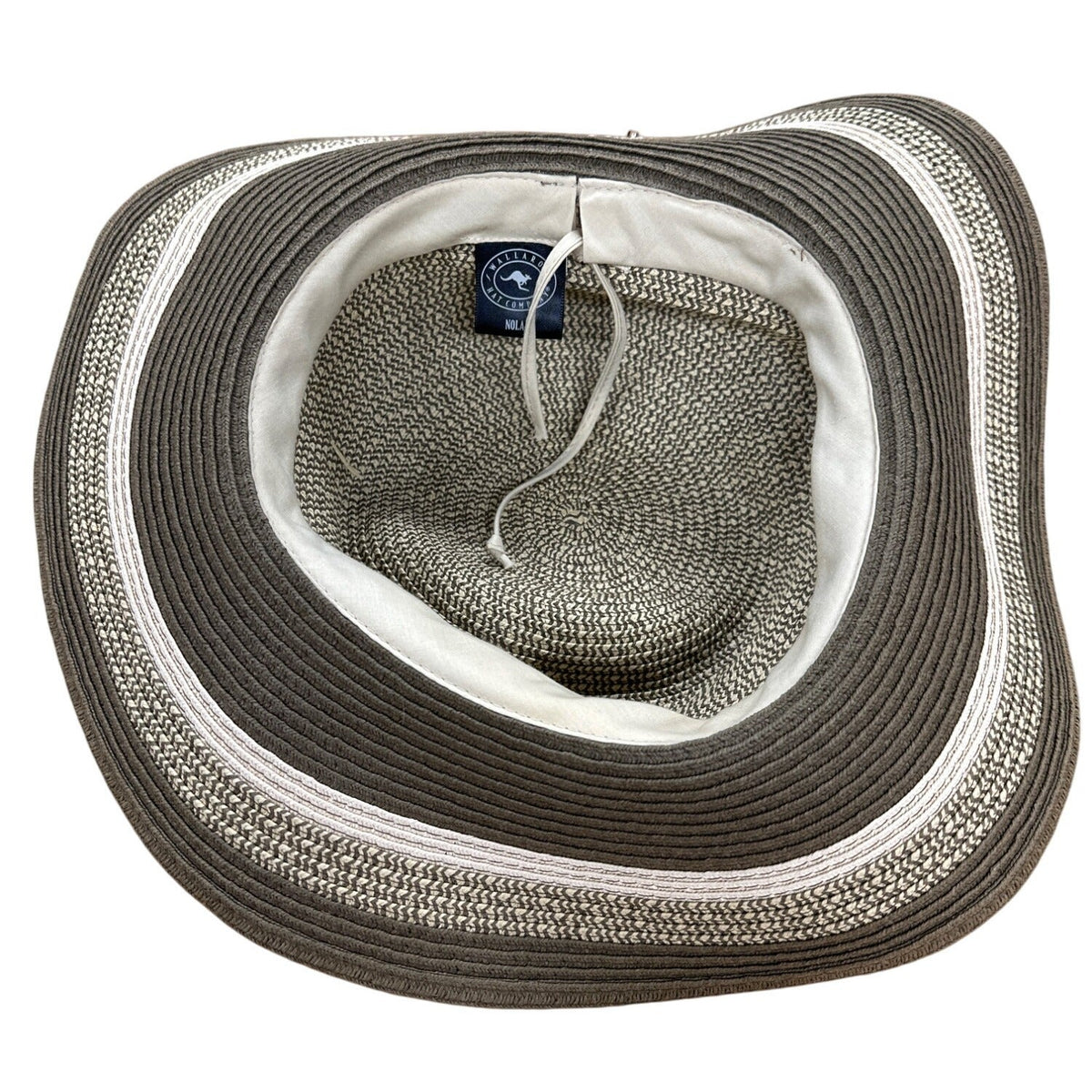 Wallaroo Sun Hat Beige/Brown Striped Wide Brim Paper Braid Adjustable Size