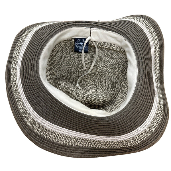 Wallaroo Sun Hat Beige/Brown Striped Wide Brim Paper Braid Adjustable Size