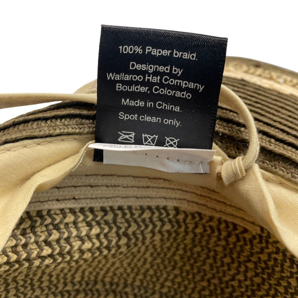 Wallaroo Sun Hat Beige/Brown Striped Wide Brim Paper Braid Adjustable Size