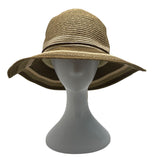 Wallaroo Sun Hat Beige/Brown Striped Wide Brim Paper Braid Adjustable Size