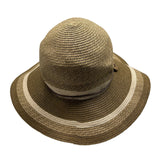 Wallaroo Sun Hat Beige/Brown Striped Wide Brim Paper Braid Adjustable Size