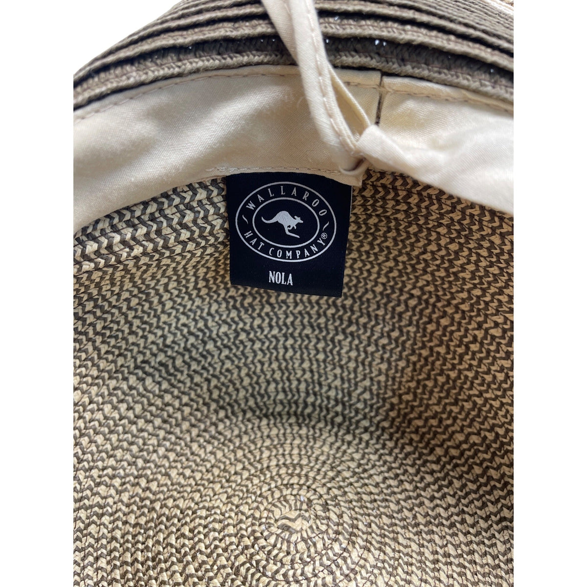Wallaroo Sun Hat Beige/Brown Striped Wide Brim Paper Braid Adjustable Size