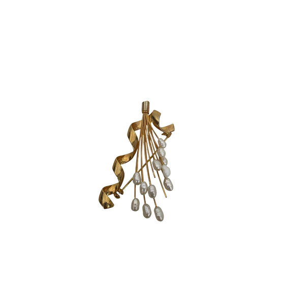 Vintage Gold-Tone & Faux Pearl Floral Brooch Pin Elegant Statement Accessory
