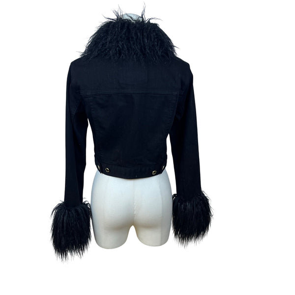 Michael Kors Womens Black Cotton Jean Jacket Bold Button Details Sz XS