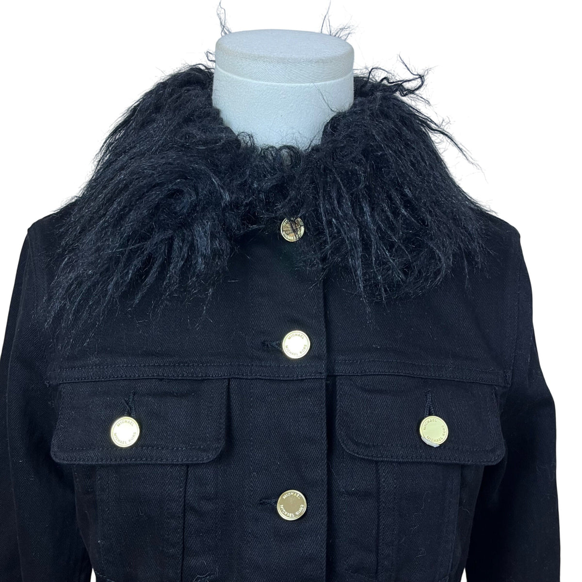 Michael Kors Womens Black Cotton Jean Jacket Bold Button Details Sz XS