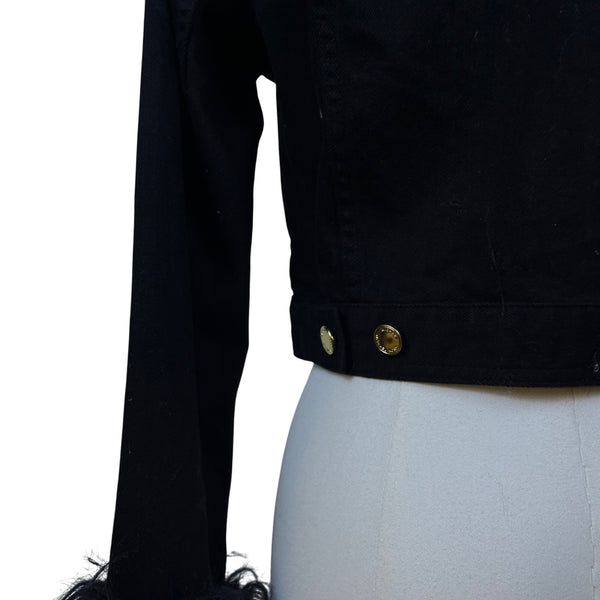 Michael Kors Womens Black Cotton Jean Jacket Bold Button Details Sz XS