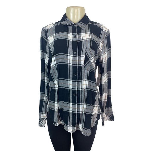 BP. Womens Black & White Plaid Button-Up Shirt Long Sleeve Size S- New