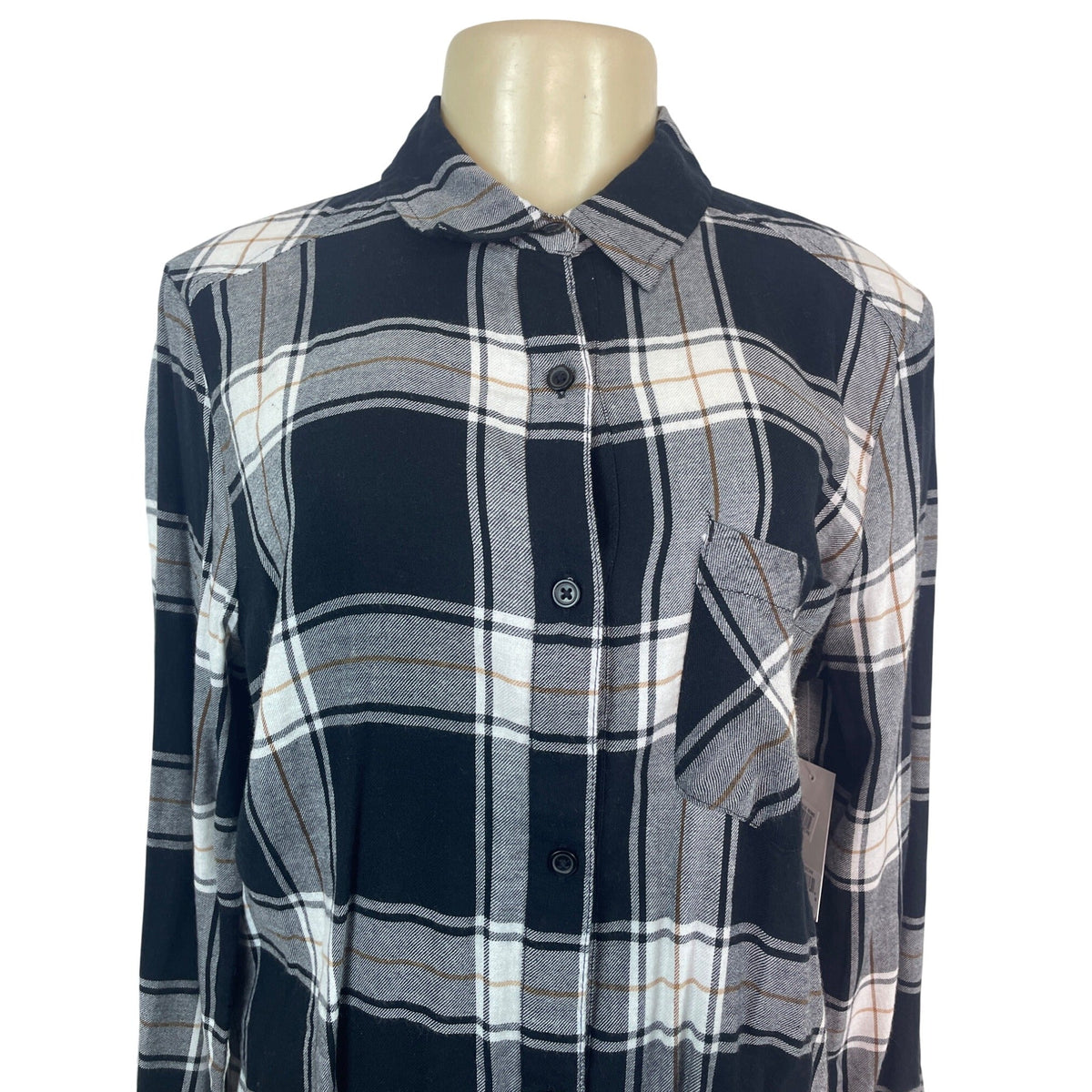 BP. Womens Black & White Plaid Button-Up Shirt Long Sleeve Size S- New