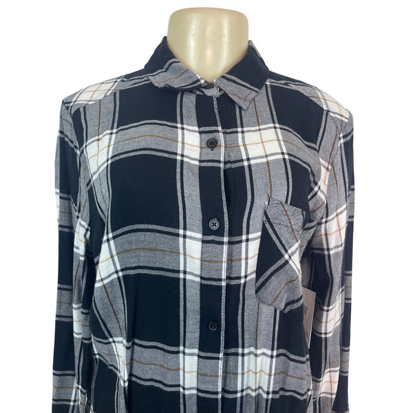 BP. Womens Black & White Plaid Button-Up Shirt Long Sleeve Size S- New
