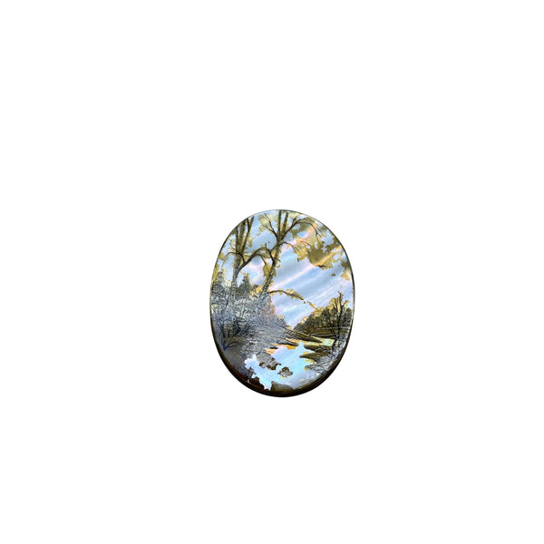Hand-Painted Oval Scene Brooch Pin