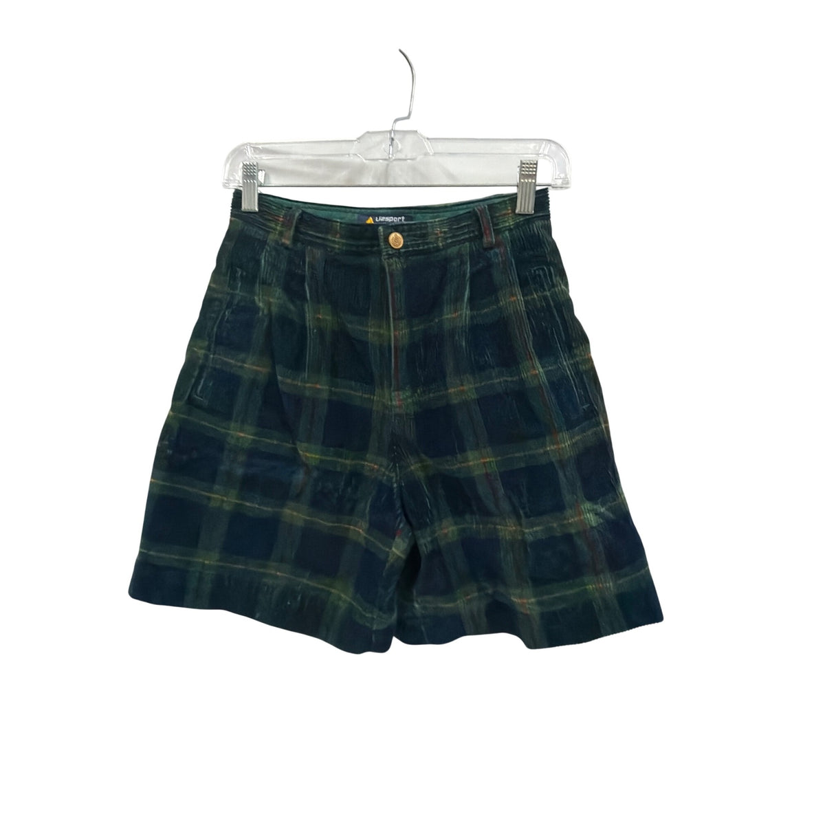 LizSport Petite Green Blue Plaid 100% Cotton Womens Shorts Size 4 Casual Checkered