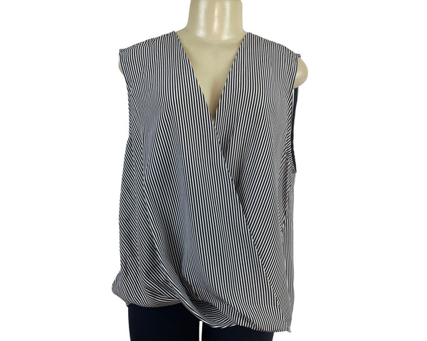 Rag & Bone Womens Black & White Striped Silk Sleeveless Wrap Blouse Sz XL - New