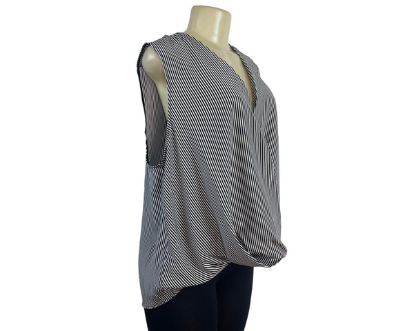Rag & Bone Womens Black & White Striped Silk Sleeveless Wrap Blouse Sz XL - New