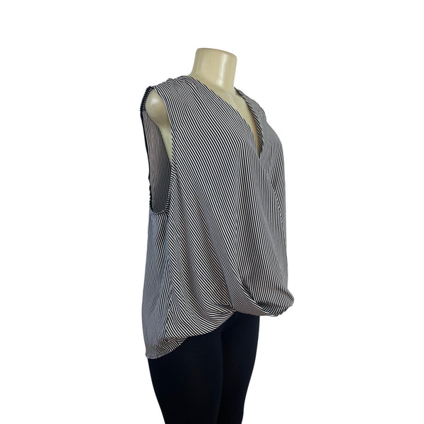 Rag & Bone Womens Black & White Striped Silk Sleeveless Wrap Blouse Sz XL - New