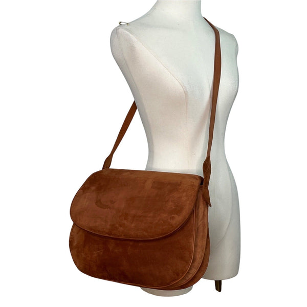 Vintage Susan Bennis Warren Edwards Brown Suede Crossbody Bag Sz M