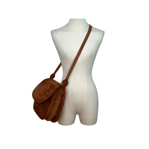 Vintage Susan Bennis Warren Edwards Brown Suede Crossbody Bag Sz M