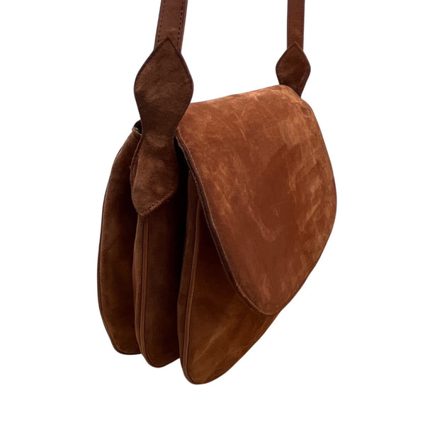Vintage Susan Bennis Warren Edwards Brown Suede Crossbody Bag Sz M