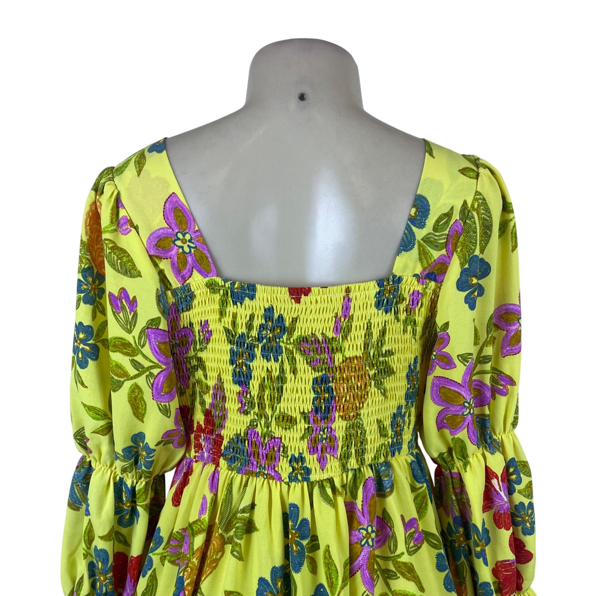 Oddi Womens Yellow Floral Polyester Spandex Square-Neck Dress Long Sleeve Size S
