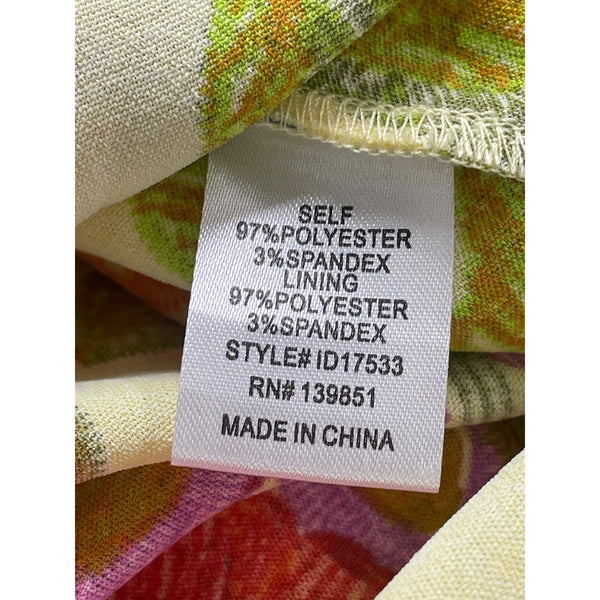 Oddi Womens Yellow Floral Polyester Spandex Square-Neck Dress Long Sleeve Size S