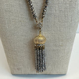 Crystal Beads Necklace with CZ Silver Beads and Tassel - 32in