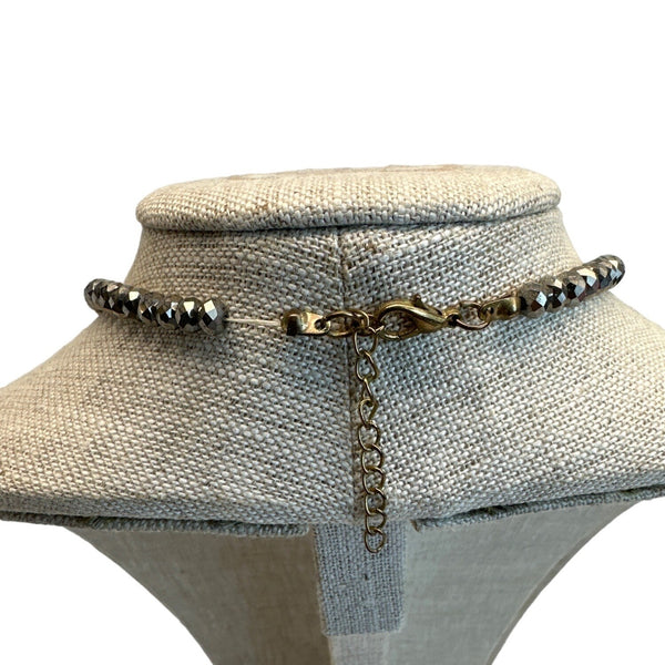 Crystal Beads Necklace with CZ Silver Beads and Tassel - 32in