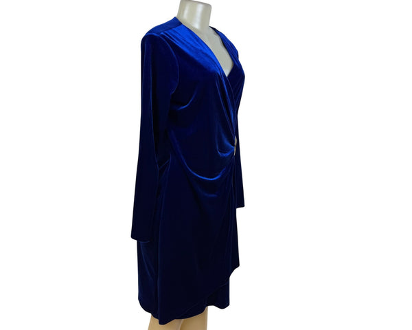 Calvin Klein Women’s Blue Velvet Long Sleeve Ruched Mini Dress Sz 12