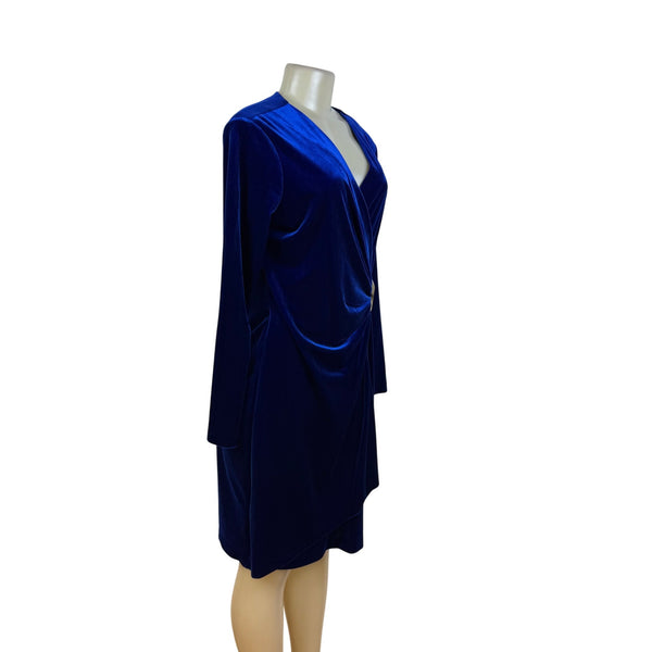 Calvin Klein Women’s Blue Velvet Long Sleeve Ruched Mini Dress Sz 12
