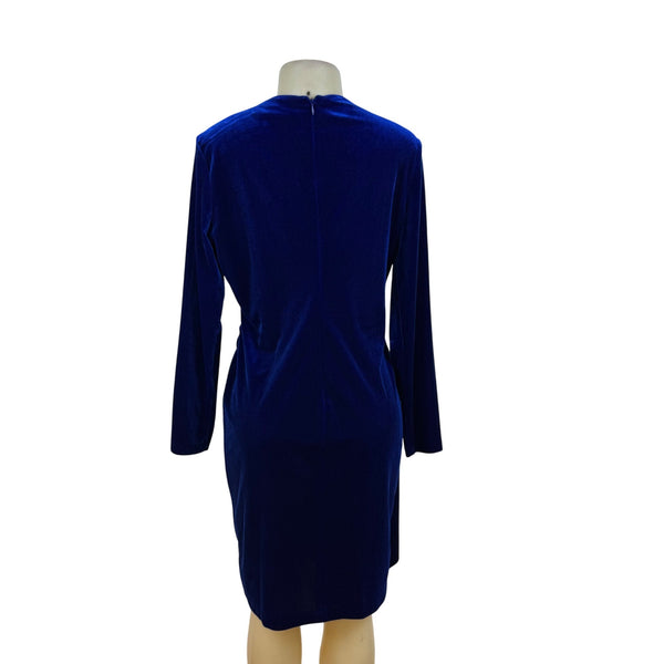 Calvin Klein Women’s Blue Velvet Long Sleeve Ruched Mini Dress Sz 12